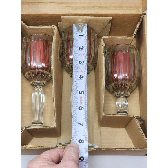 Vintage Home Interior Set Of 3 Stemmed Clear Ribbed Tulip Cut Glass Look - Picture 9 of 9